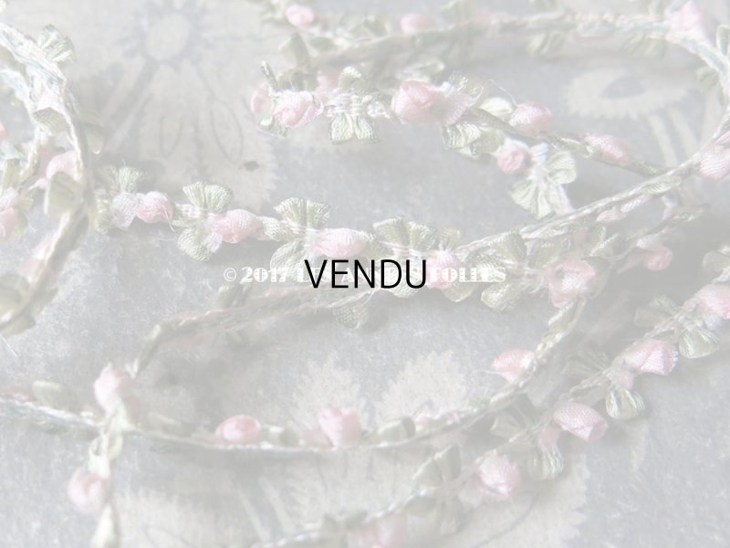 画像5: 1900年代 アンティーク ロココトリム とても小さなピンクの薔薇 ロココリボン 49cm