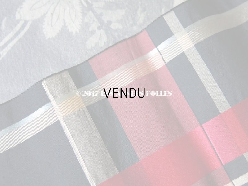 画像4: 1900年代 アンティーク シルク製 幅広 リボン 黒 & 赤 &クリームイエロー & 水色 & ワイン色の格子柄  290cm