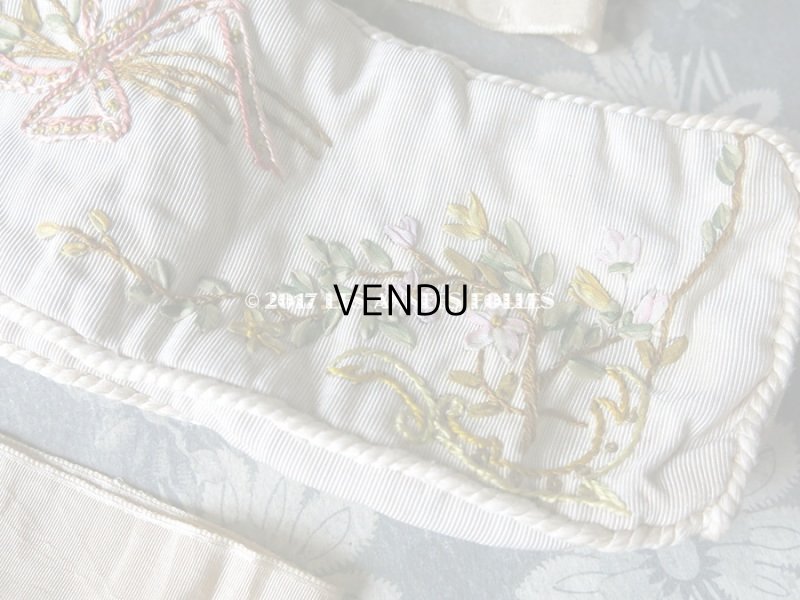 画像8: 1900年代 アンティーク シルク製 ファンのポシェット  リボン刺繍 花模様 リボンワーク