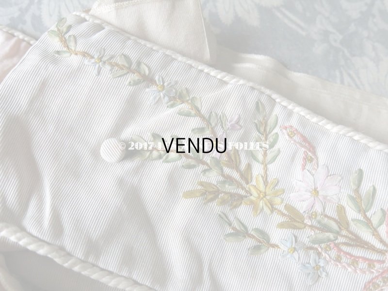 画像6: 1900年代 アンティーク シルク製 ファンのポシェット  リボン刺繍 花模様 リボンワーク