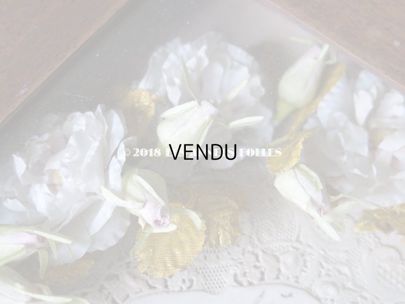 画像5: 1879年 アンティーク ガラスのフレーム入り コミュニオンの記念 淡いピンクの薔薇のヘッドリース　