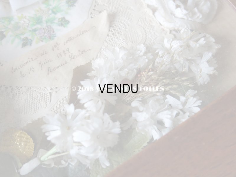 画像6: 1879年 アンティーク ガラスのフレーム入り コミュニオンの記念 淡いピンクの薔薇のヘッドリース　