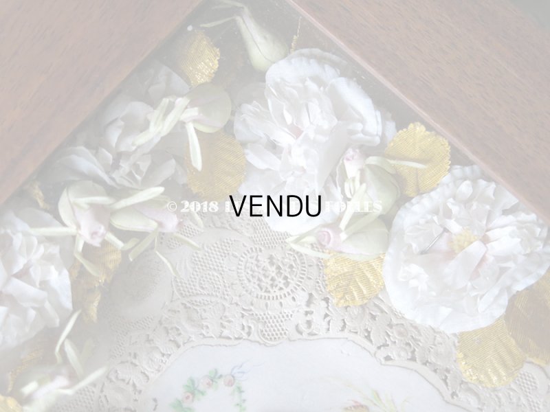 画像3: 1879年 アンティーク ガラスのフレーム入り コミュニオンの記念 淡いピンクの薔薇のヘッドリース　