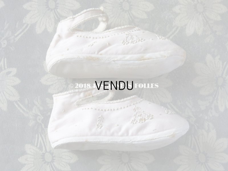 画像4: 1900年代 アンティーク ベビー用  淡いピンクの靴 手刺繍の花模様