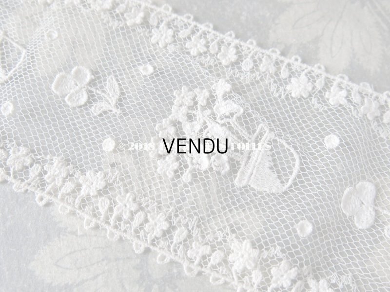 画像3: 1920年代 アンティーク レース フラワーポットの刺繍入り  花の縁取り 1.55m