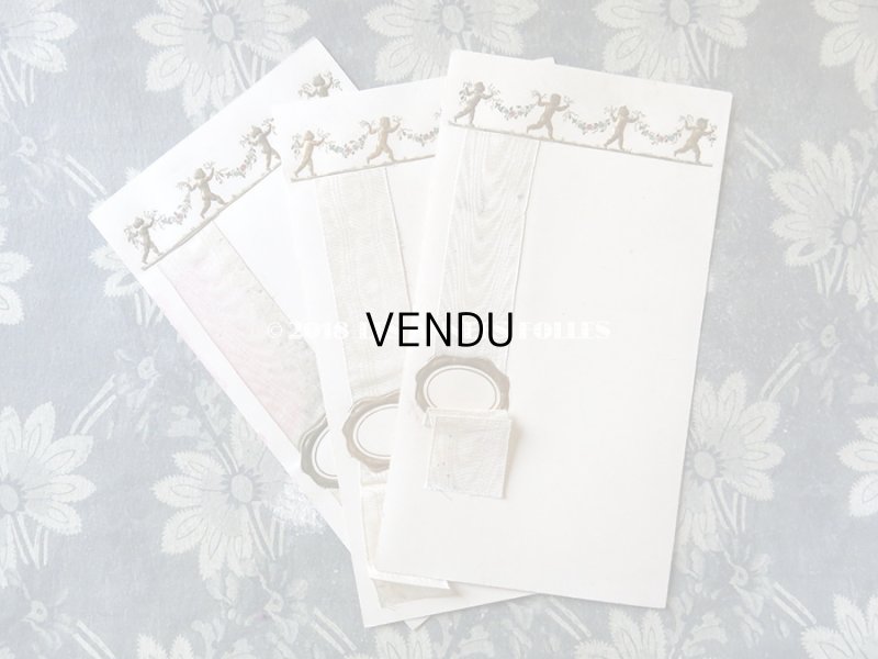 画像3: 未使用 アンティーク メニュー MENU 天使&花のガーランド 3枚セット