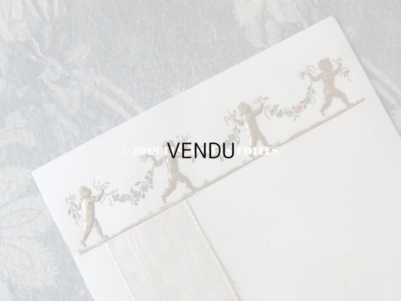 画像7: 未使用 アンティーク メニュー MENU 天使&花のガーランド 3枚セット