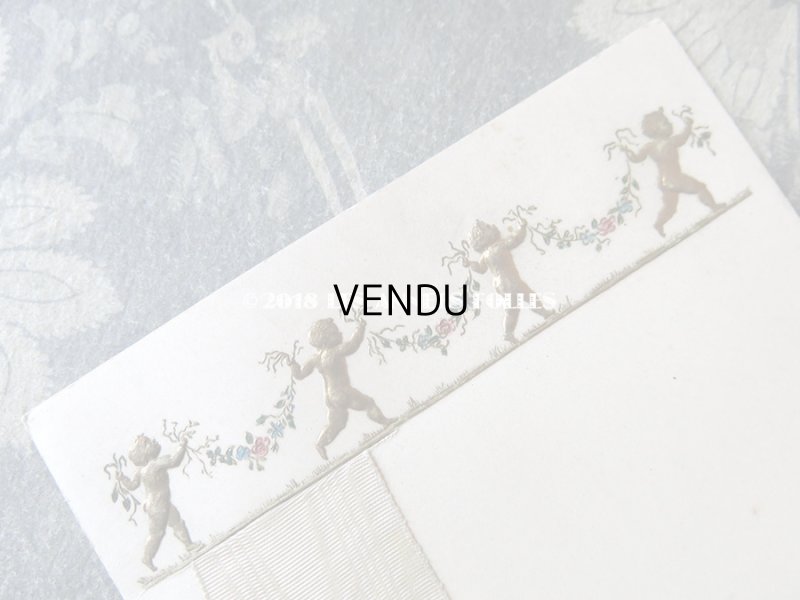 画像5: 未使用 アンティーク メニュー MENU 天使&花のガーランド 3枚セット