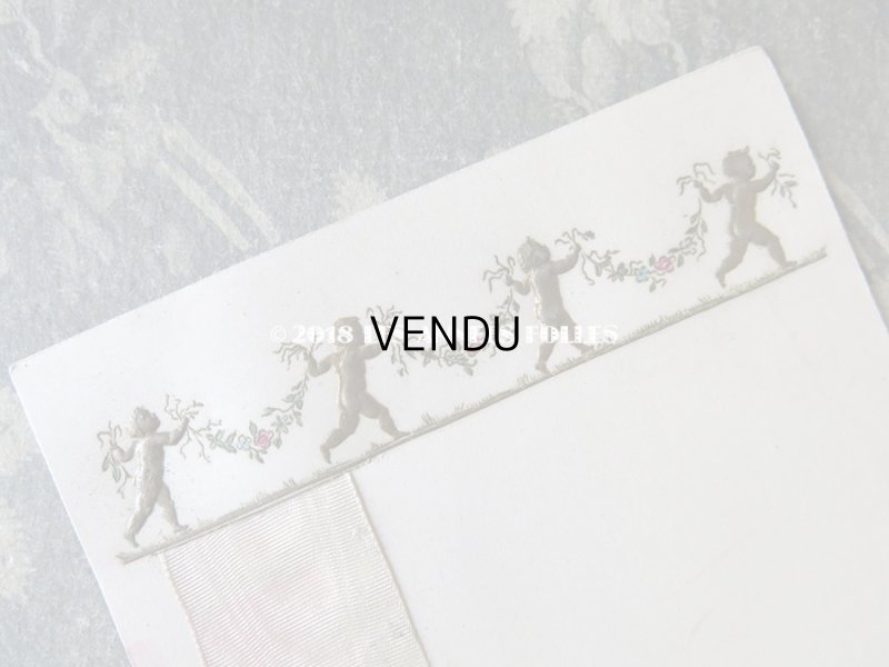 画像9: 未使用 アンティーク メニュー MENU 天使&花のガーランド 3枚セット