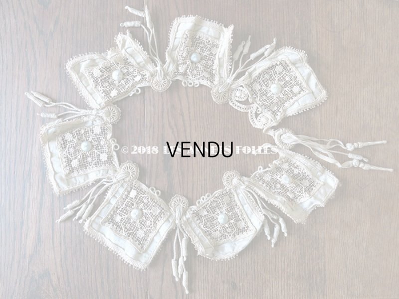 画像15: 19世紀末 アンティーク タッセル付 レース＆パールグリーンのベルベットのベルト