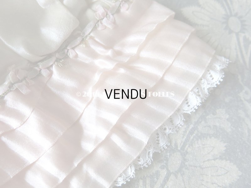 画像5: 1920年代 アンティーク ボネ ベビーピンクのフリルリボン & ロココトリム ナイトキャップ