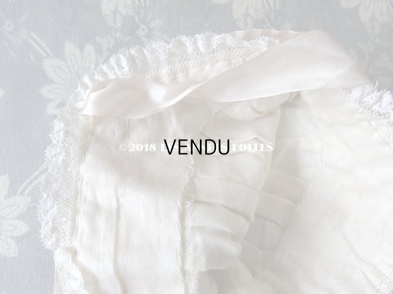 画像14: 1920年代 アンティーク ボネ ベビーピンクのフリルリボン & ロココトリム ナイトキャップ