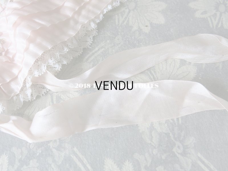 画像6: 1920年代 アンティーク ボネ ベビーピンクのフリルリボン & ロココトリム ナイトキャップ