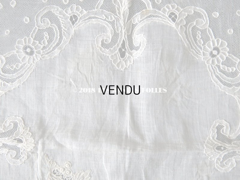 画像7: 19世紀 アンティーク ポワンドガーズのレース  結婚式のハンカチ 王冠の刺繍 【 ポワン・ド・ガーズ 】