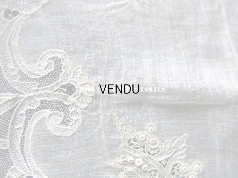 画像10: 19世紀 アンティーク ポワンドガーズのレース  結婚式のハンカチ 王冠の刺繍 【 ポワン・ド・ガーズ 】