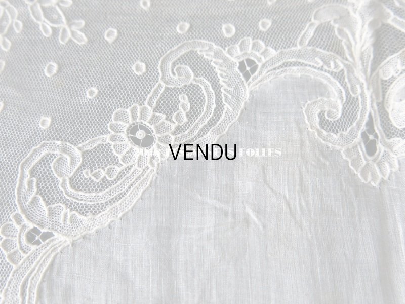 画像8: 19世紀 アンティーク ポワンドガーズのレース  結婚式のハンカチ 王冠の刺繍 【 ポワン・ド・ガーズ 】