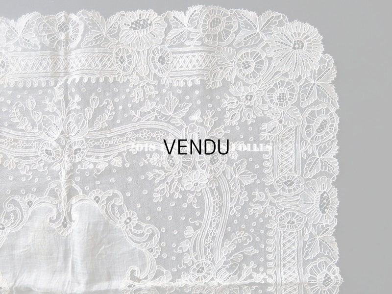 画像16: 19世紀 アンティーク ポワンドガーズのレース  結婚式のハンカチ 王冠の刺繍 【 ポワン・ド・ガーズ 】