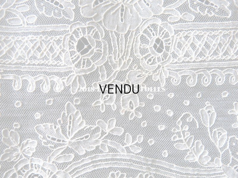画像15: 19世紀 アンティーク ポワンドガーズのレース  結婚式のハンカチ 王冠の刺繍 【 ポワン・ド・ガーズ 】