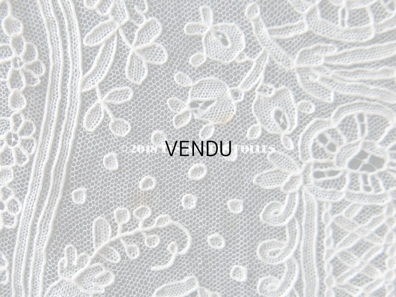 画像18: 19世紀 アンティーク ポワンドガーズのレース  結婚式のハンカチ 王冠の刺繍 【 ポワン・ド・ガーズ 】