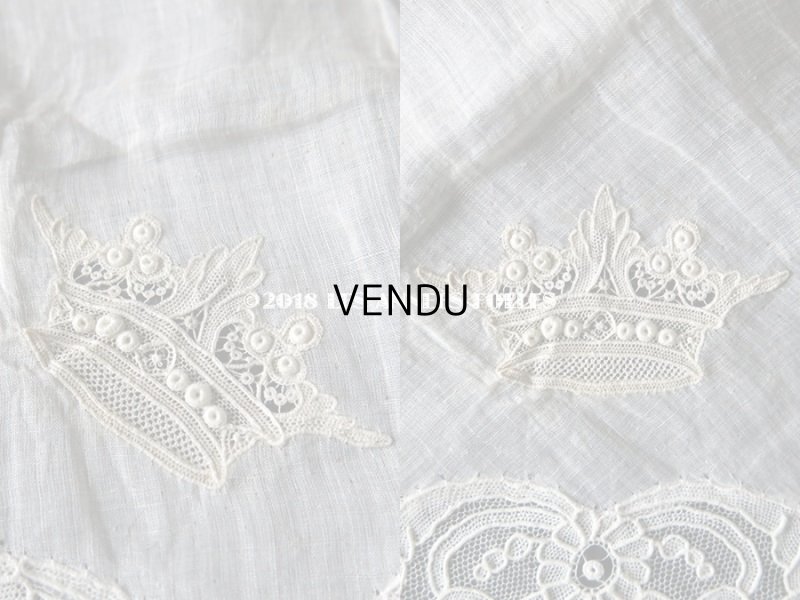画像6: 19世紀 アンティーク ポワンドガーズのレース  結婚式のハンカチ 王冠の刺繍 【 ポワン・ド・ガーズ 】