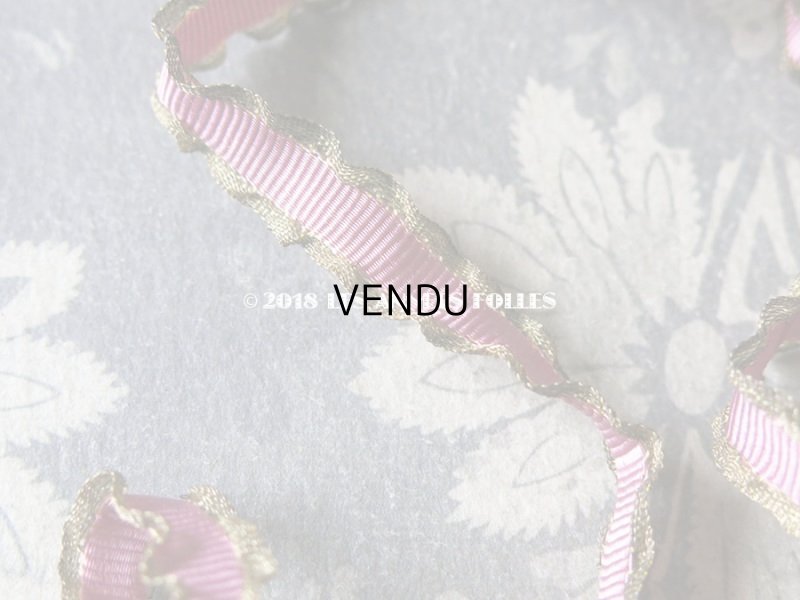 画像4: 19世紀 アンティーク メタルのフリル付 シルク製 グログランリボン オールドローズ色 10mm幅  108cm