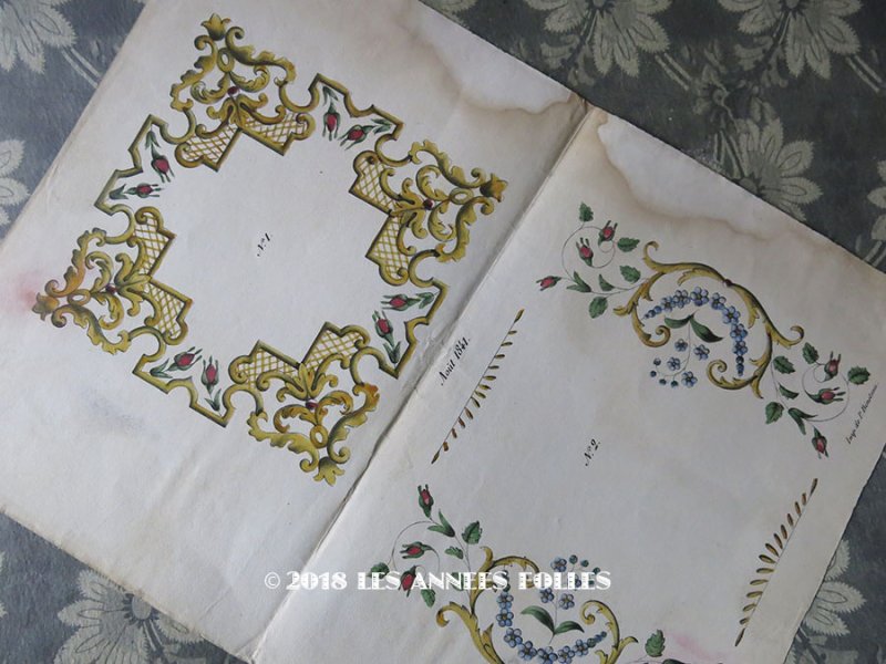 画像1: 1841年 アンティーク 刺繍図案 花模様