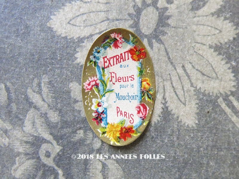 画像1: 1900年代 アンティーク 小さなパフュームラベル 薔薇 EXTRAIT AUX FLEURS POUR LE MOUCHOIR PARIS