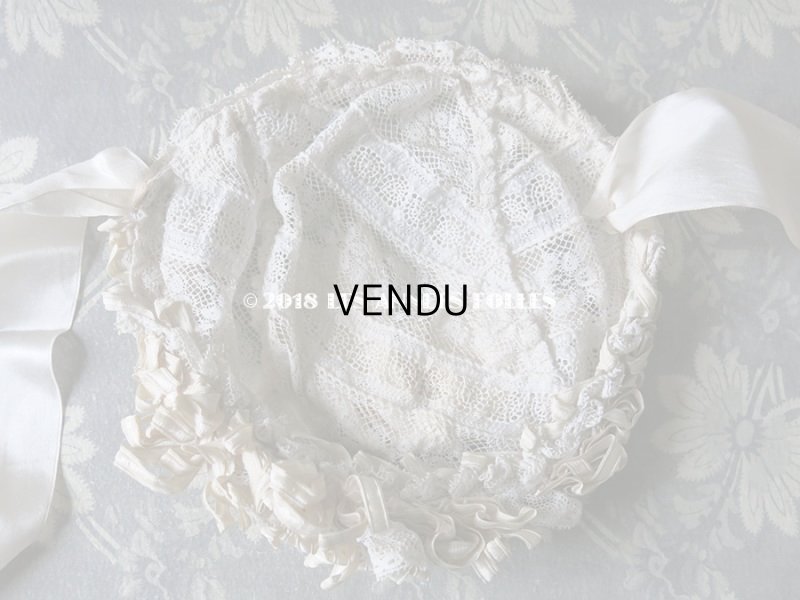 画像7: アンティーク ドール用 シルクリボンとレースのボネ