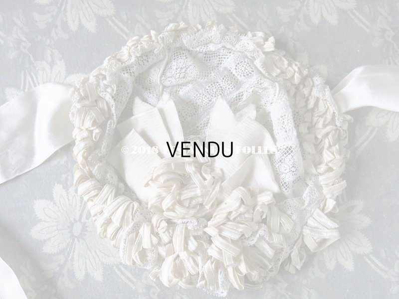 画像3: アンティーク ドール用 シルクリボンとレースのボネ