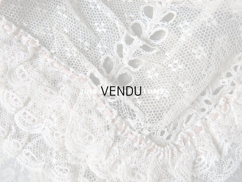 画像5: 1900年代 アンティーク 少女用 レースのボネ ベビーピンクのシルクリボン ナイトキャップ