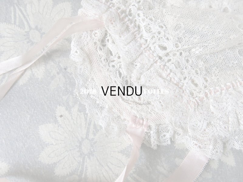 画像6: 1900年代 アンティーク 少女用 レースのボネ ベビーピンクのシルクリボン ナイトキャップ