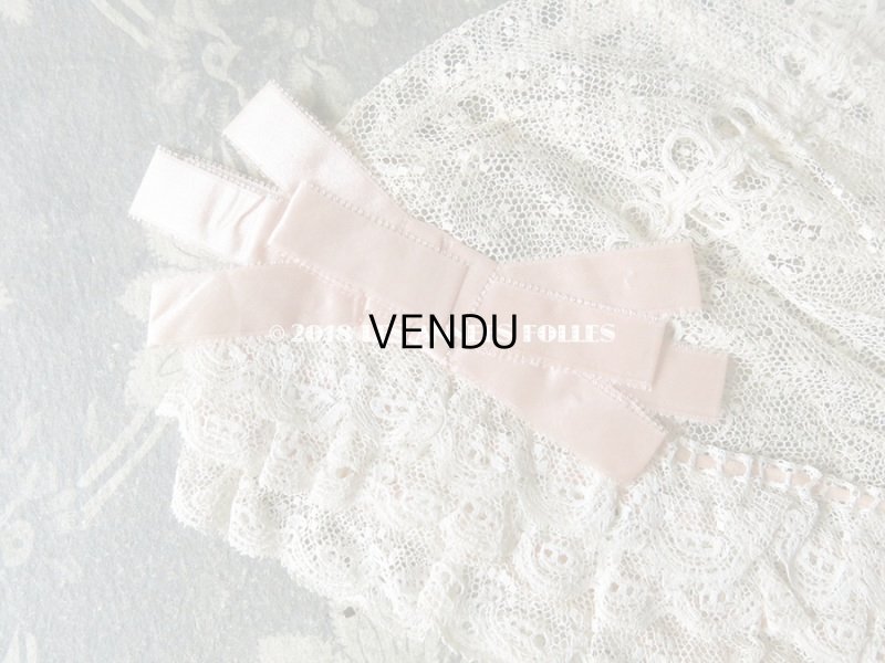 画像3: 1900年代 アンティーク 少女用 レースのボネ ベビーピンクのシルクリボン ナイトキャップ