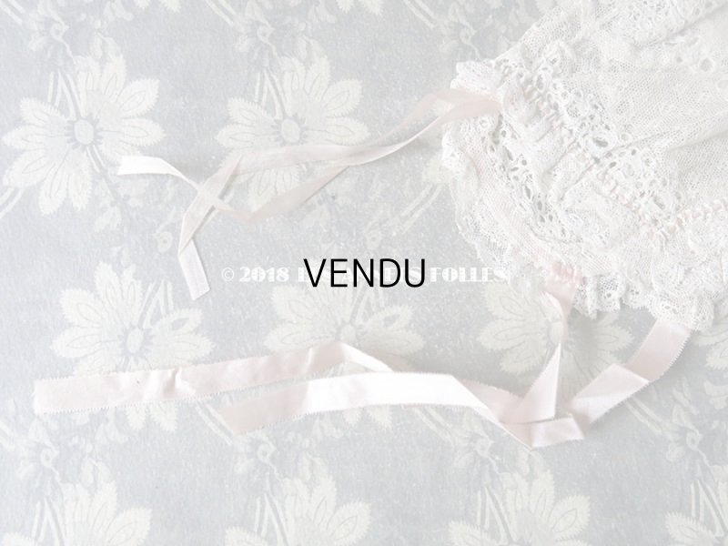 画像7: 1900年代 アンティーク 少女用 レースのボネ ベビーピンクのシルクリボン ナイトキャップ