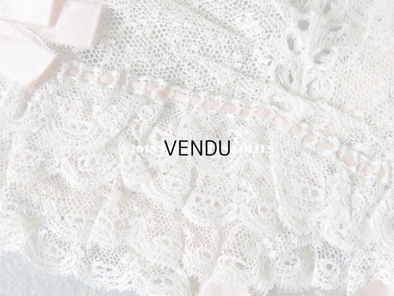 画像4: 1900年代 アンティーク 少女用 レースのボネ ベビーピンクのシルクリボン ナイトキャップ