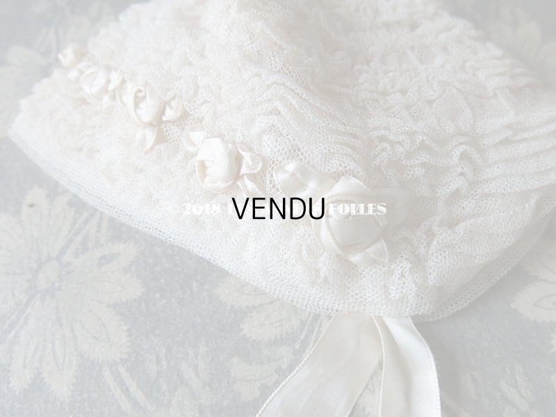 画像3: 1900年代 アンティーク ベビー用 レースのボネ オフホワイトの薔薇 ロココモチーフ ナイトキャップ