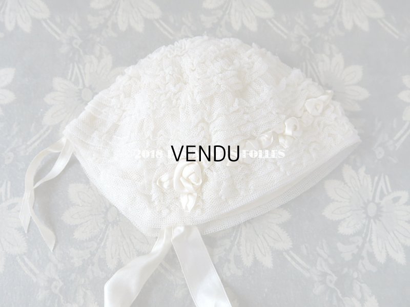 画像4: 1900年代 アンティーク ベビー用 レースのボネ オフホワイトの薔薇 ロココモチーフ ナイトキャップ