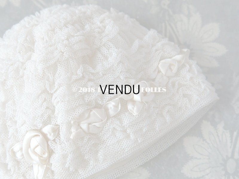 画像6: 1900年代 アンティーク ベビー用 レースのボネ オフホワイトの薔薇 ロココモチーフ ナイトキャップ