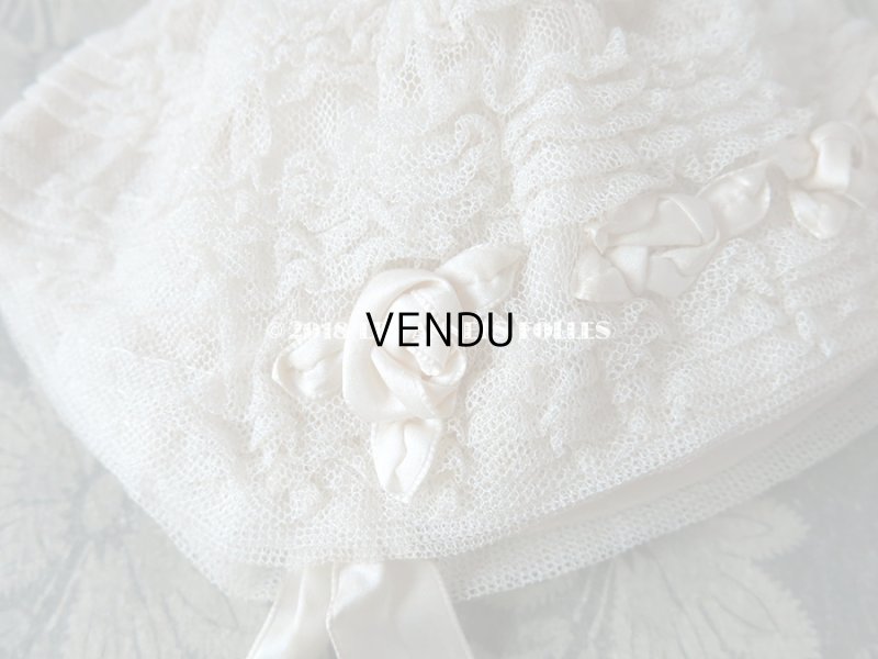 画像5: 1900年代 アンティーク ベビー用 レースのボネ オフホワイトの薔薇 ロココモチーフ ナイトキャップ