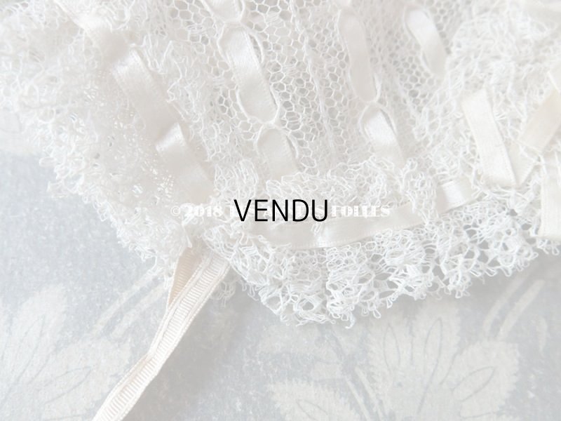 画像7: アンティーク ドール用 シルクリボン&手編みのレースのボネ