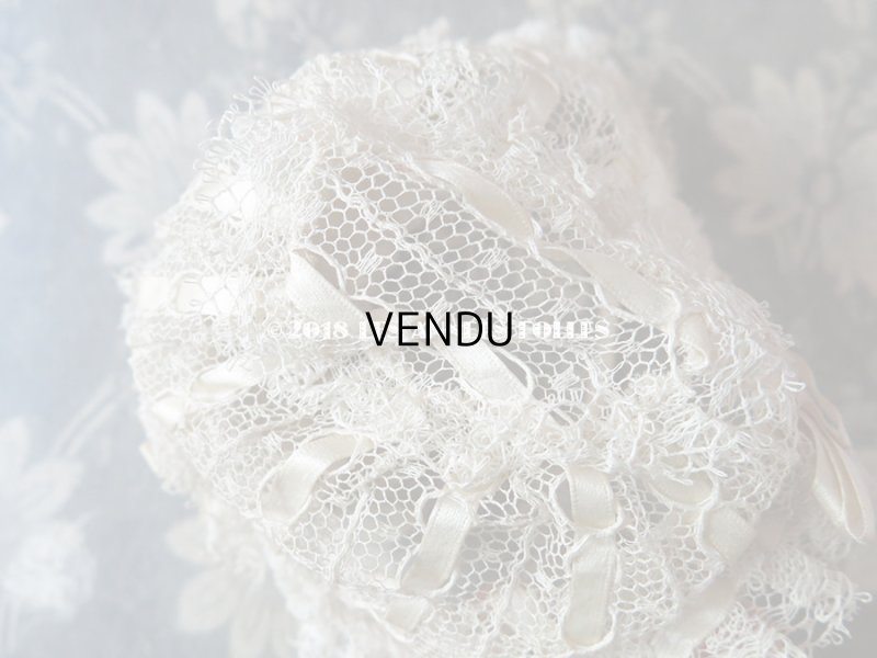 画像6: アンティーク ドール用 シルクリボン&手編みのレースのボネ