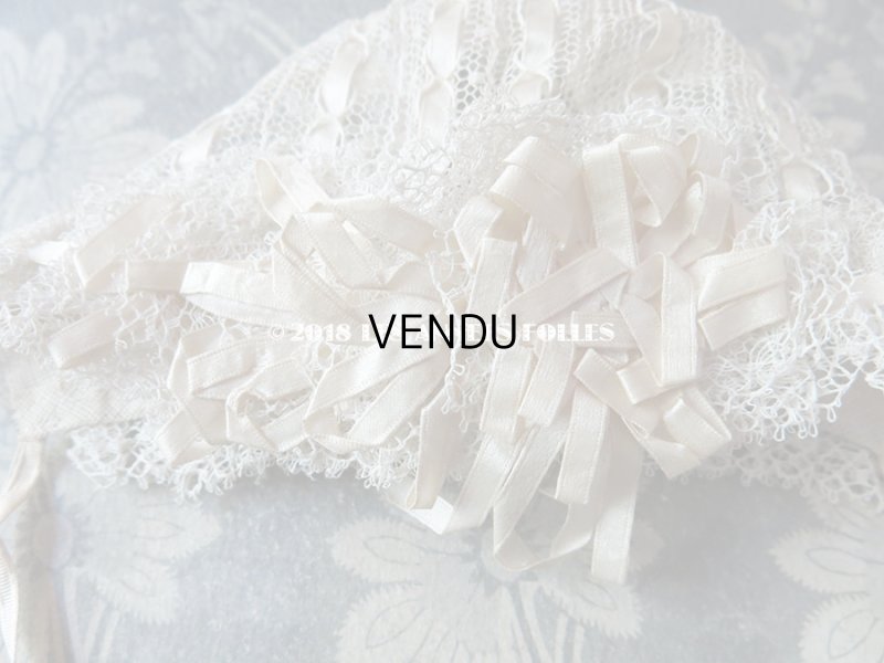 画像4: アンティーク ドール用 シルクリボン&手編みのレースのボネ