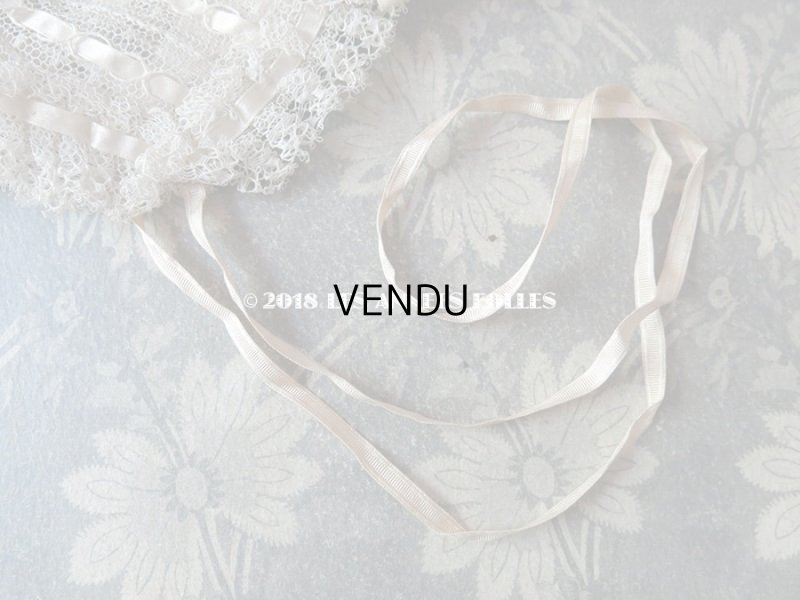 画像8: アンティーク ドール用 シルクリボン&手編みのレースのボネ