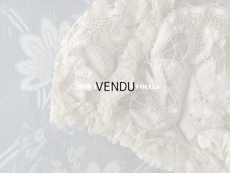 画像3: アンティーク ドール用 シルクオーガンジーのリボン付 フリル&レースのボネ