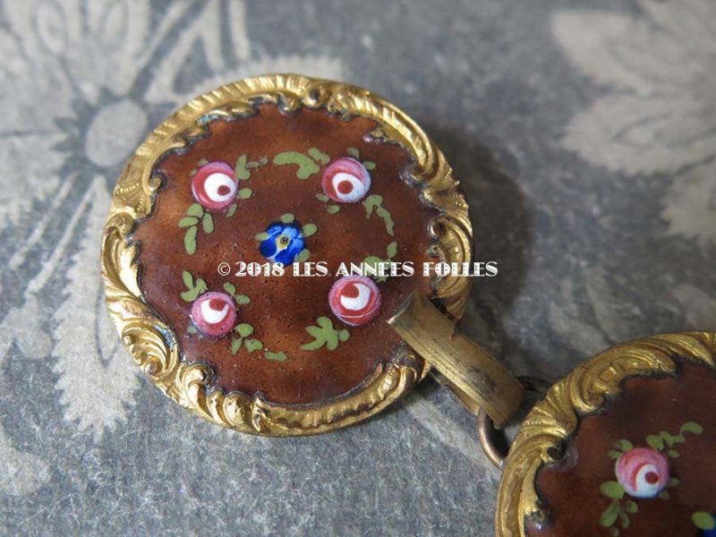 画像5: 19世紀 アンティーク バックル 薔薇のハンドペイント エナメル加工