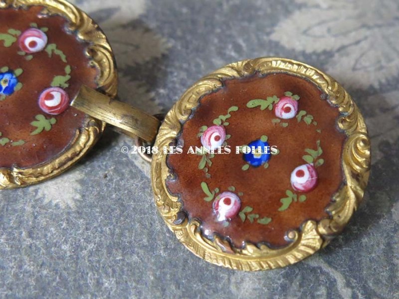 画像6: 19世紀 アンティーク バックル 薔薇のハンドペイント エナメル加工