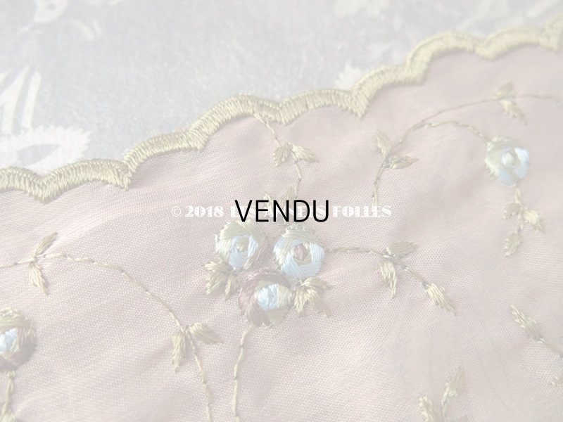 画像5: アンティーク ブルーの薔薇の刺繍入り 幅広リボン