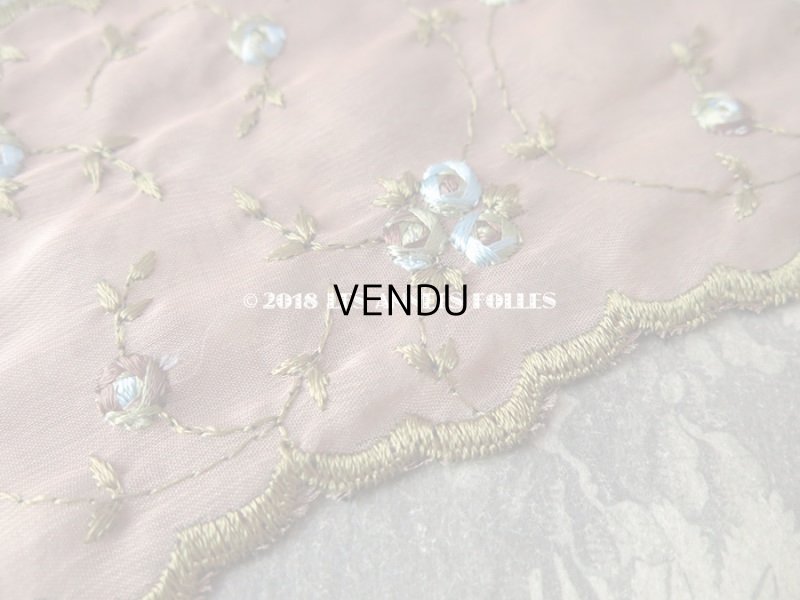 画像4: アンティーク ブルーの薔薇の刺繍入り 幅広リボン