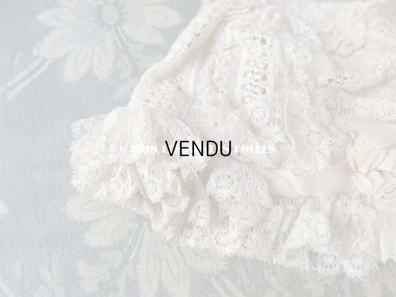 画像3: アンティーク ドール用 淡いピンクの薔薇のモチーフとレースのボネ