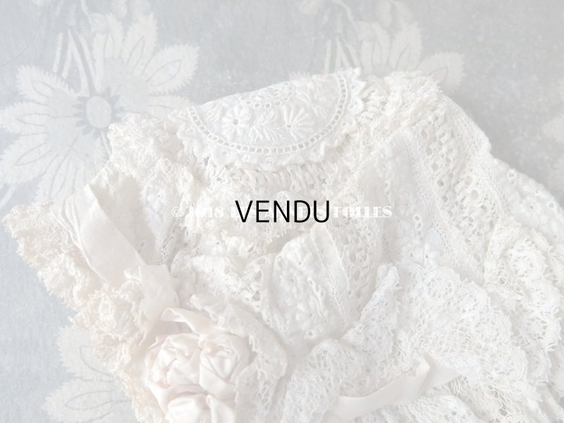 画像8: アンティーク ドール用 淡いピンクの薔薇のモチーフとレースのボネ