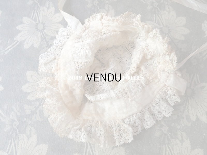 画像10: アンティーク ドール用 淡いピンクの薔薇のモチーフとレースのボネ